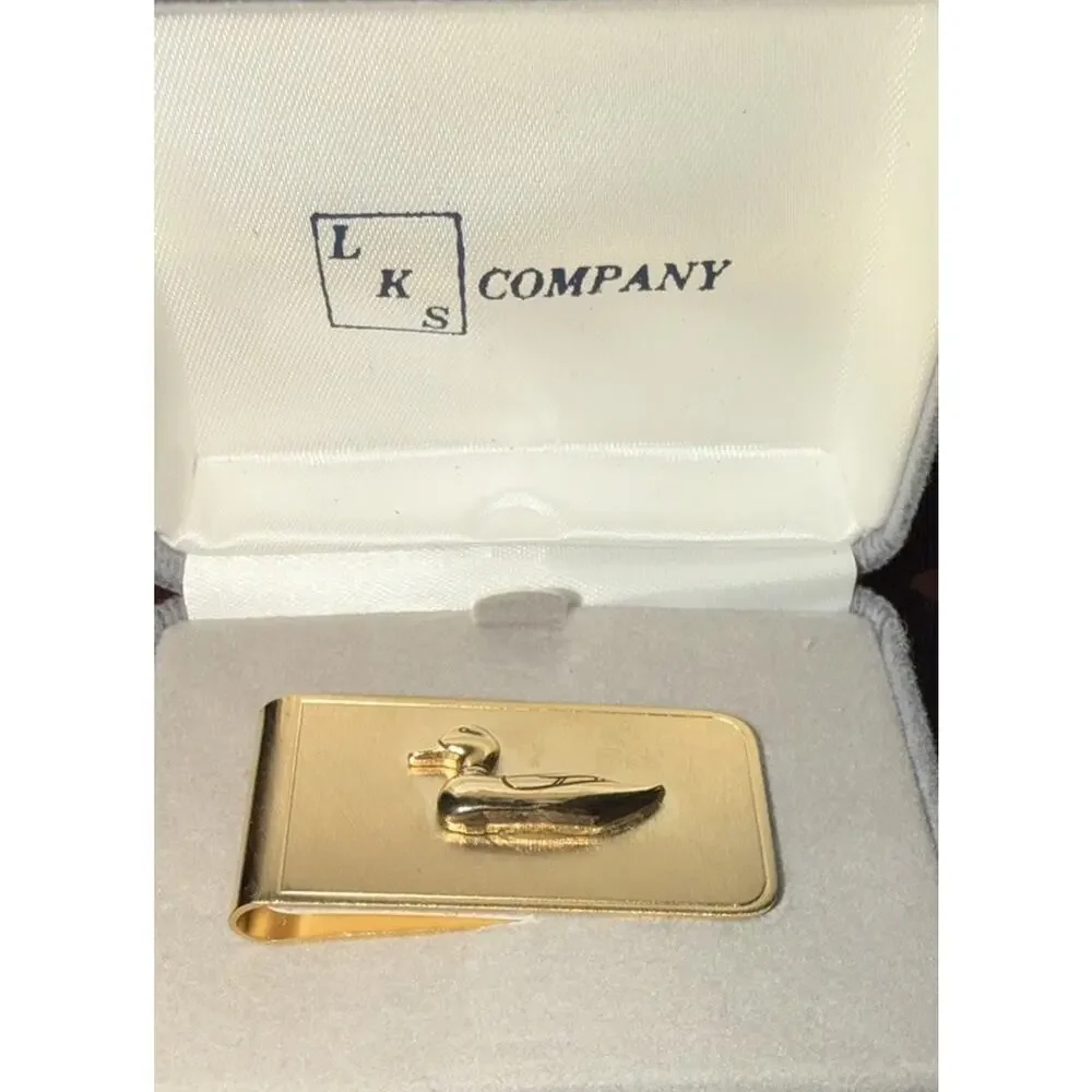Vintage Gold Tone Duck Mallard Money Clip LKS Company Gift Box Hunting Gift